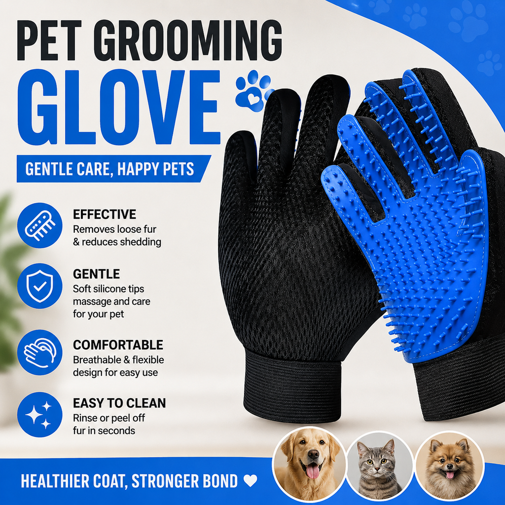 PupGlide Grooming Glove – 2pc Silicone De-Shedding Set