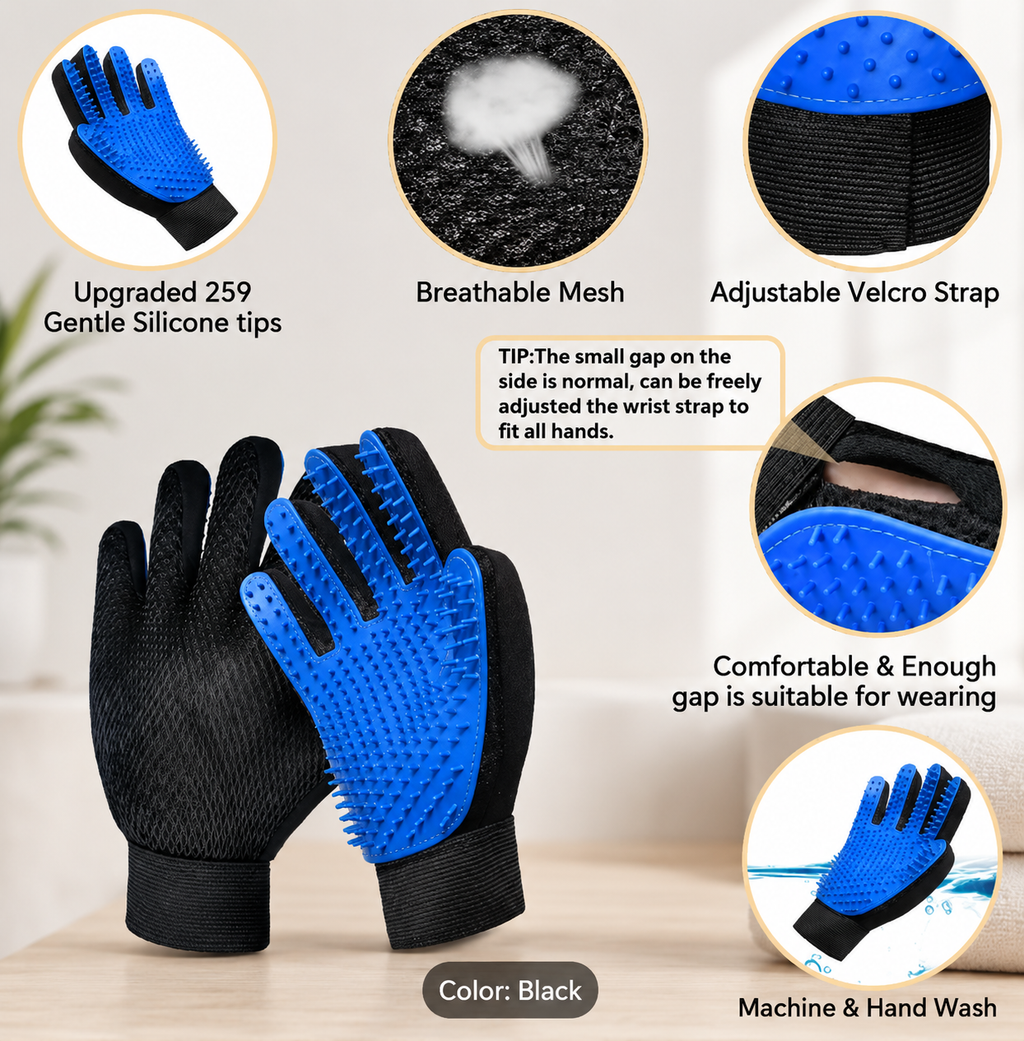 PupGlide Grooming Glove – 2pc Silicone De-Shedding Set