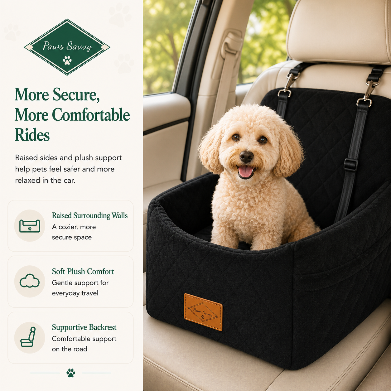 PupGlide Cozy Ride Dog Car Booster Seat