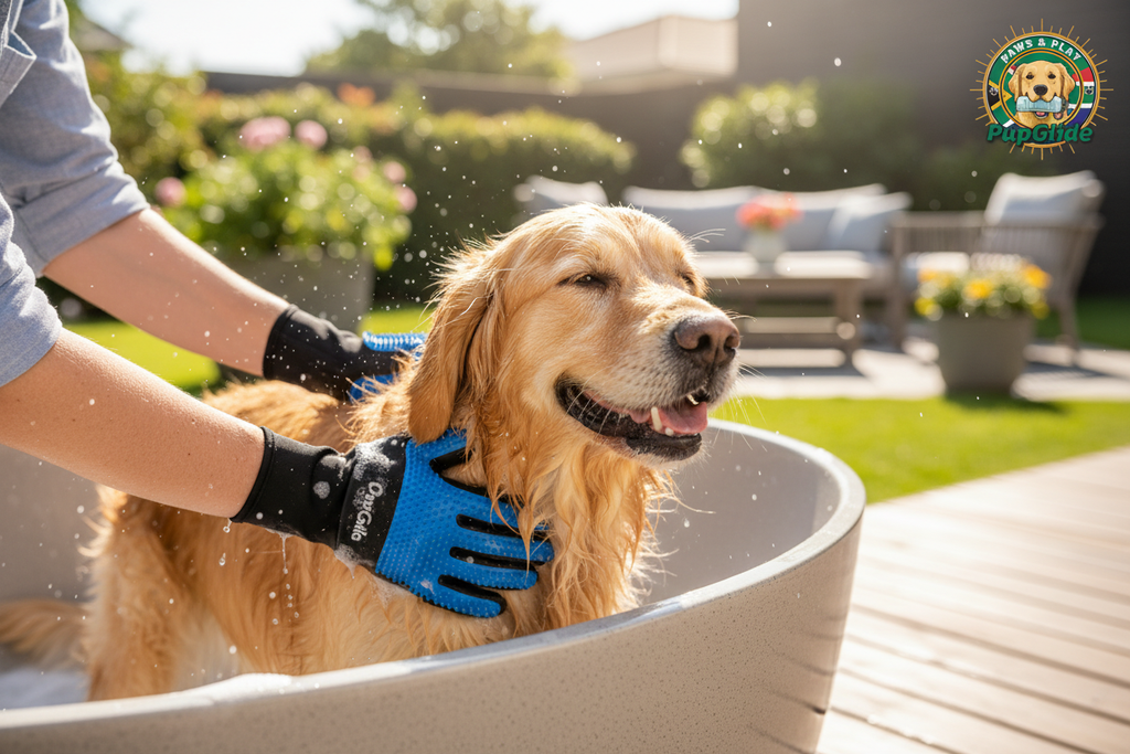 Dog Being Groomed with PupGlide Glove