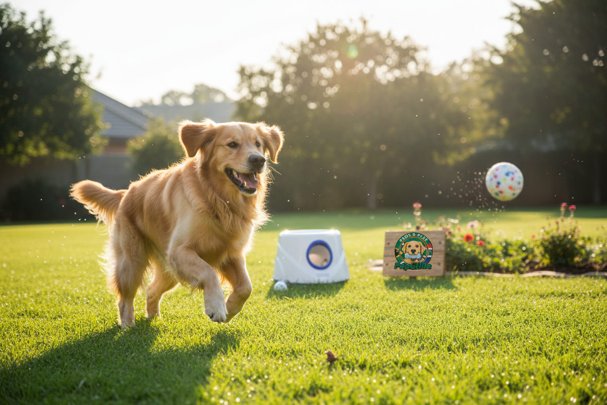 Dog Chasing Ball from PupGlide Launcher